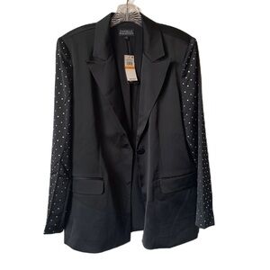𝅺DANIELLE BERNSTEIN Black Satin Coquette Blazer Small NEW